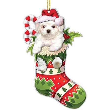 Hundeflat Ornament i Akryl til Jul – Søt Malteser Valp i Julerulle, Festlig Juletrepynt - 2024 Malteser Hund