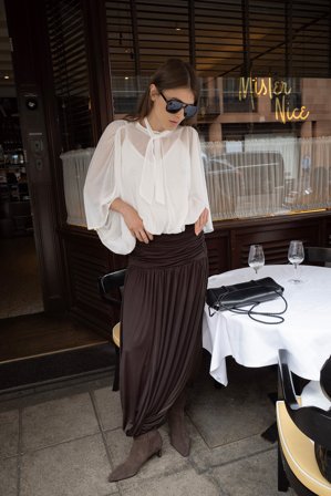 NA-KD Midikjol med ballongfåll - Midikjolar - Brun - L (EU 42-44)