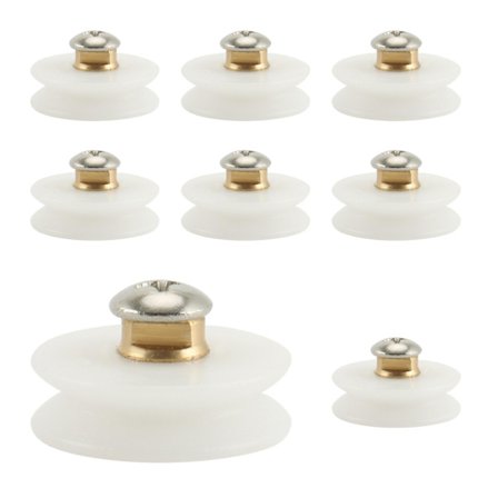 8 stk. Brusedør Rullehjul V-Spor Hjul, Nylon Hjul til Badeværelses Glas Skydedør, Kobber Rulle Hangi