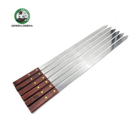 Breda BBQ-tillbehör i rostfritt stål för utomhusbruk, portabla, stora platta kebabspett med trähandtag*ryy