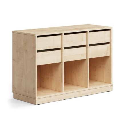 Student storage CASPER, 6 drawers, 3 compartments, base frame, birch