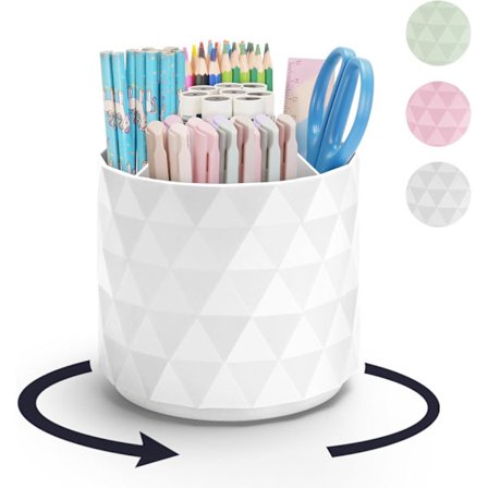 Hvid diamantlignende penholder til skrivebord - 360° roterende 5-rums organizer, elegant blyantopbevaring til kontor, skole, hjem