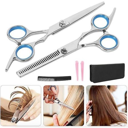 6-delt Frisør Sæt - Frisørsaks, Tyndingssaks, Kam, Hårafsnitter Sølv