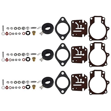 3 x Förgasarrenoverings- och reparationskit samt flottör för Evinrude 396701 65 70 75