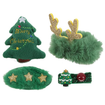 Julklämma söt grön utsökt hårnål med brosch gummiband BB-klämma för julhårdekoration present