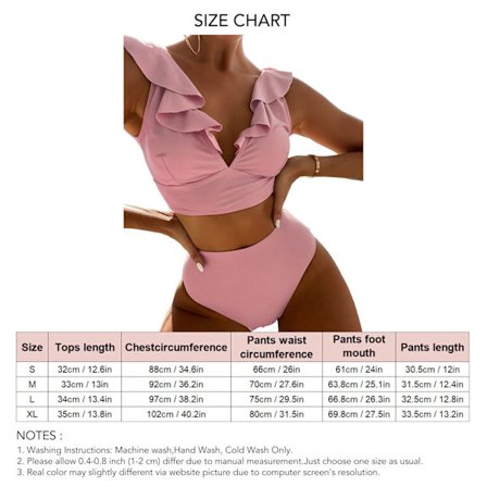 Dame 2-delt Bikini Volang Høy Midje Snøring V-hals Doble Skulderstropper Bikini Badedrakt for Strand Svømming Rosa M