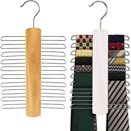 2 stk. (23 cm) slipskrothenger, slipsholderhenger, slipshenger i tre, skjerfhenger, for skjerf, belter, slips og tilbehør (2 farger)