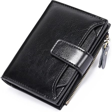 Svart - Ekte lær dame lommebok tynn myntveske dame lommebok