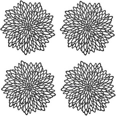 (Svart) Bordbrikke - Ikke spesifisert - Rund - PVC - 4 stk - 38 cm - Svart