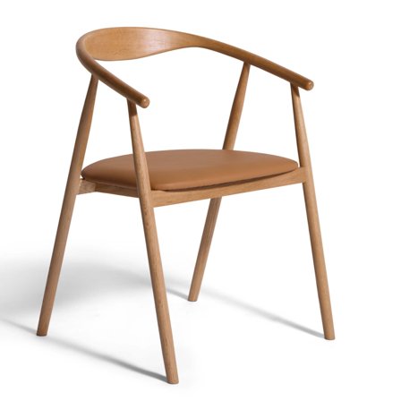 Eden Esszimmerstuhl, Eiche | PU-Leder in Cognac, skandinavisches Design, ergonomische Rückenlehne, gepolsterte Sitzfläche, Höhe 76,5cm.