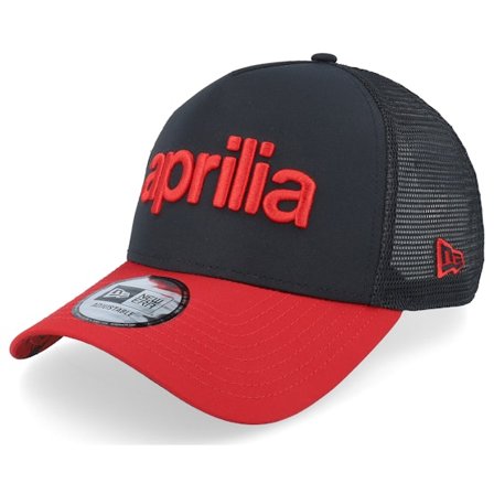 New Era - Motor Schwarz trucker Cap - Aprilia Crackle Print Black/Scarlet A-frame Trucker @ Hatstore