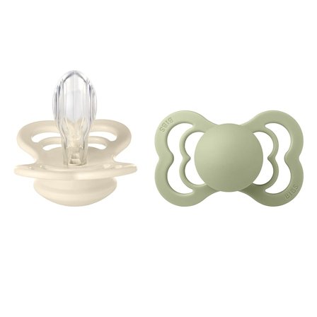 BIBS Pacifier Supreme 2 Pack Silicone Ivory/Sage Size 2, Børn & Forældre, Sutter, Silikonesutter