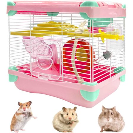Hamster Reisebur, Bærbart Lite Dyrehabitat med Treningshjul - Ventilert Innhegning for Dverghamstere, Mus, Gerbiler & Ti