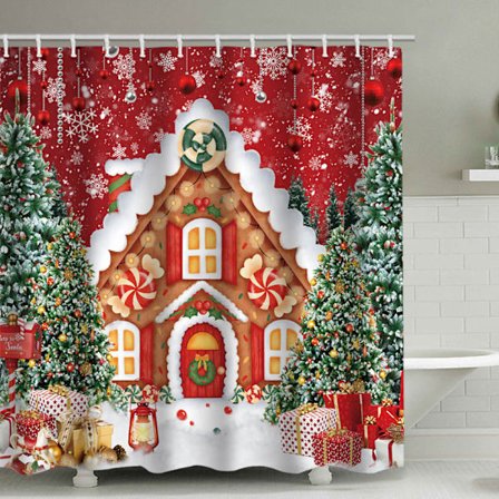 Julebrusbadforhæng Rensedyr Julemand 180 x 180 cm Badeforhæng Polyesterstof Anti-skimmel Vandafvisende Vask