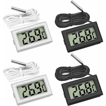 Mini digitalt LCD-termometer med temperaturføler-sensor-tester til køleskabe, frysere, akvarier (2x sort, 2x hvid)