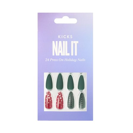 KICKS Beauty Nail It - 24 Press On Holiday Nails Green/Red, Makeup, Kunstige Negle Og Tilbehør, Kunstige Negle