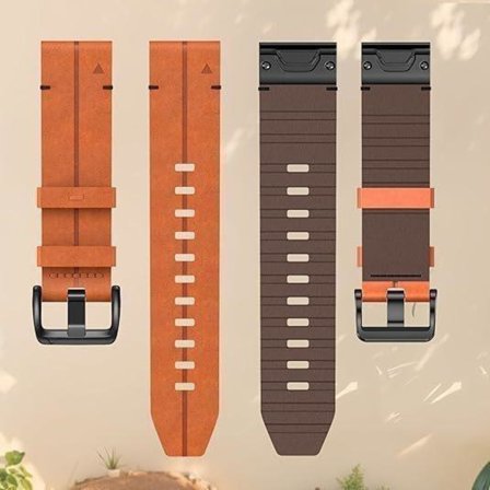 Äkta läderarmband med snabbfäste för Garmin Fenix 8 7 6 5 och Epix Pro Brun_MGF