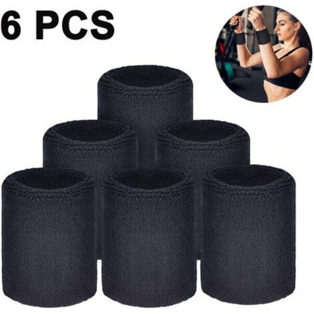 6 st Handledssvettband Armband Sportarmband för Fotboll Basket Löpning Svart