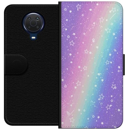 Kompatibel Tegnebogsetui til Nokia G20 Rainbow-farvet pastelbaggrund med hvide stjerner og glitrende prikker i blød overgang