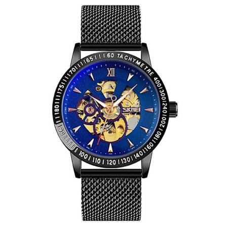 Skmei 9216 Men Sketon Automatisk Mekanisk Watch Svart Blå