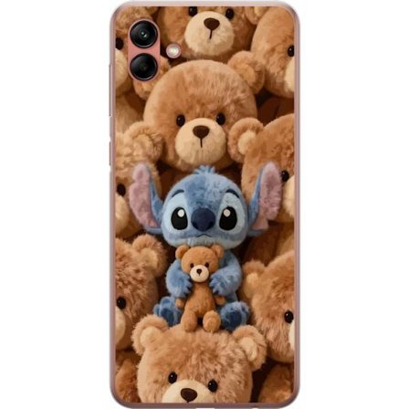 Kompatibelt Mobildeksel til Samsung Galaxy A04 Stitch omgitt av brune teddybjørner med en liten teddybjørn i fanget i en søt og koselig kawaii-design