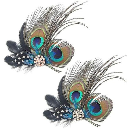 2 st Fashion Peacock Feather Hair Clips Hårsnålar Kvälls Klänning Huvudbonad Bröllop Fjäder Fascinator