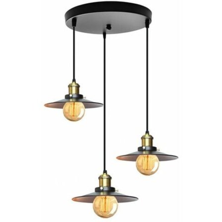 Industriell Vintage E27 Hänglampa 3 Edison-uttag Lamp Skärm Retro Design Metall Taklampa med Rund Bas