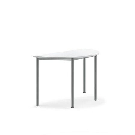 Desk BORÅS, semi-circular, 1200x600x720 mm, white laminate, alu grey