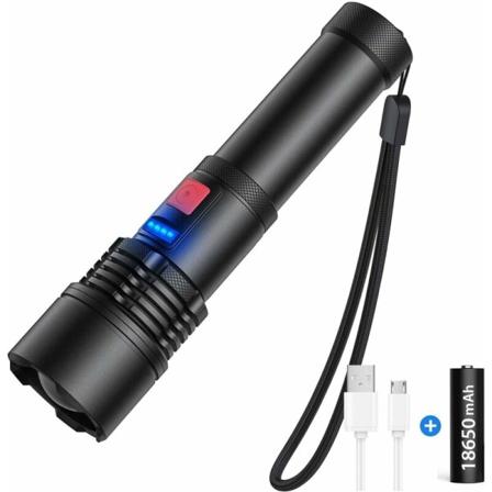 USB-oppladbar LED-lommelykt 3000 lumen, zoombar lommelykt, ultra kraftig LED-lommelykt taktisk lys, utendørs vanntett lommelykt for camping H