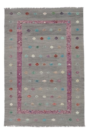 200X292 Tappeto Kilim Nimbaft Moderno Grigio Scuro/Marrone (Lana, Afghanistan) Carpetvista