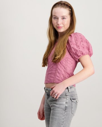 Abercrombie PUFF SLEEVE EYELET TOP Rosa Toppe/Bluser Pige - Kids Brand Store