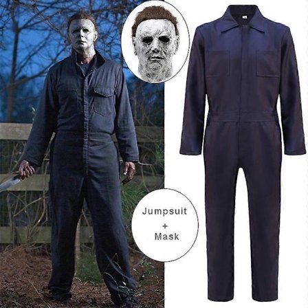 Michael Myers Cosplay Kostume til Mænd med Maske - Horrorfilm Jumpsuit 2 stk.[JSR]