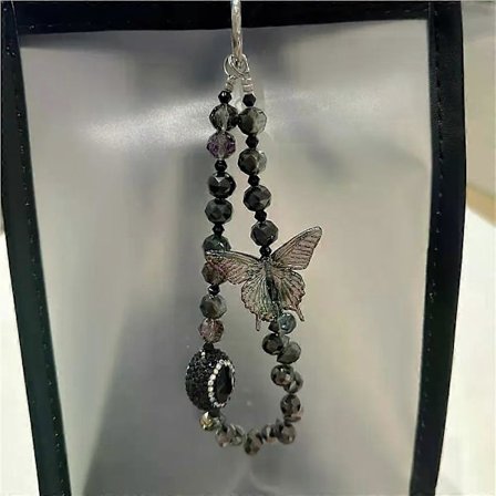 Luksus Bling Sommerfugl Diamanter Krystal Telefonkæde Til iPhone Tilbehørsrem Gave Pige Hængende Indretning Nøglering Snor (h})