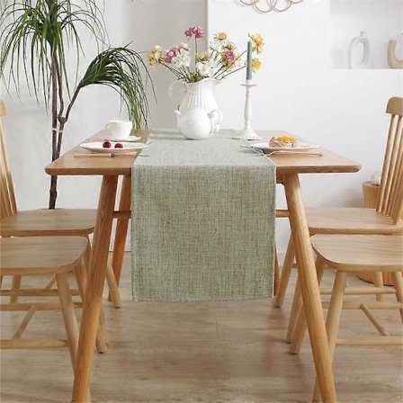 Pletafvisende bordløber med linnedeffekt | Let at vaske og stryge | som haveborddug til spisebord - 33x183 cm