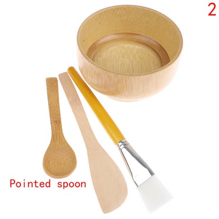 4 stk. DIY Maske Blandingsværktøj Sæt Naturlig Bambusskål Spatel Børste og Ske