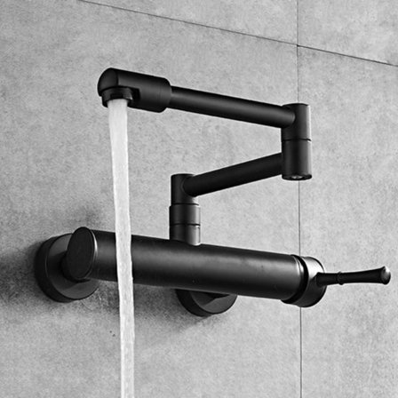 Sort vægmonteret køkkenhane, teleskopisk sammenklappelig, sort vægmonteret hane, messing vægmonteret hane, vægmonteret blander, keramik, køkkenvask