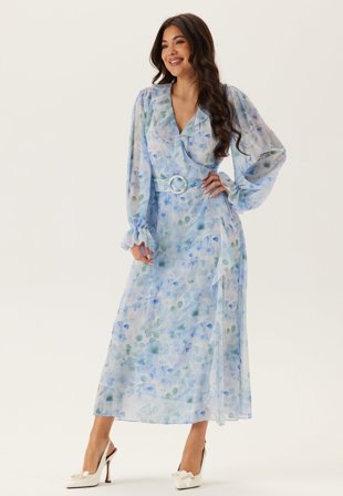 Bubbleroom Occasion-Belted Chiffon Midi Dress-M