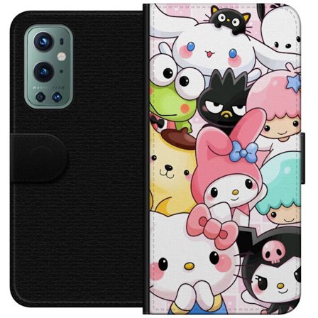 Kompatibelt Lommeboketui til OnePlus 9 Pro Tett mønster av søte figurer med store øyne i ulike farger og uttrykk med LABUBU-tekst