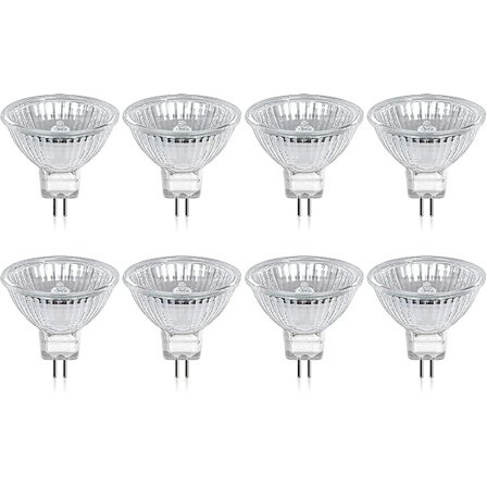 Sæt af 8 GU5.3 MR16 20W 12V Varmt Hvid Halogen Pære, Glasdæksel 400 lumen 2-polet Spotlight Udskiftning til 20W Halogen