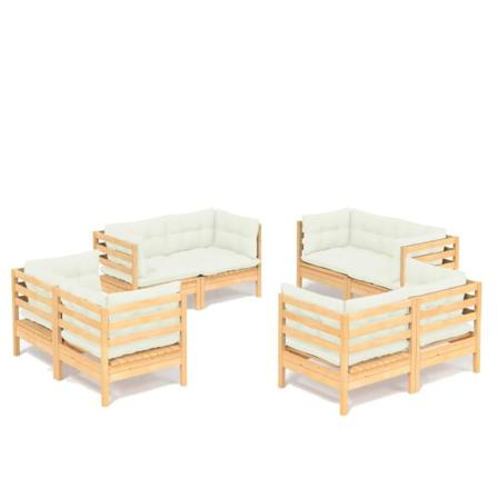 Vidaxl Loungegrupp Med Gräddvita Dynor 8 Delar Massiv Furu Creme