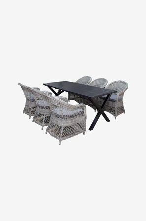 LifestyleGarden - Bord 190 cm & 6 stk Marbella-stole - Sort - Spisegrupper - Fra Homeroom