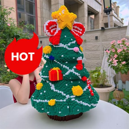 Juletræsbyggeklodser Juledekoration, håndlavet samlelegetøj egnet til skrivebord eller kreativ rumindretning