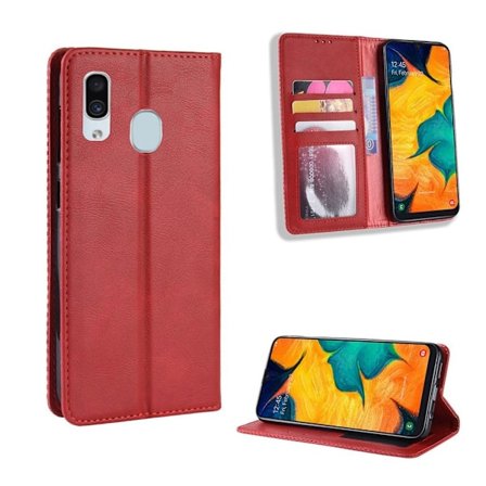 Samsung Galaxy A40 vintage skinnetui - Rød