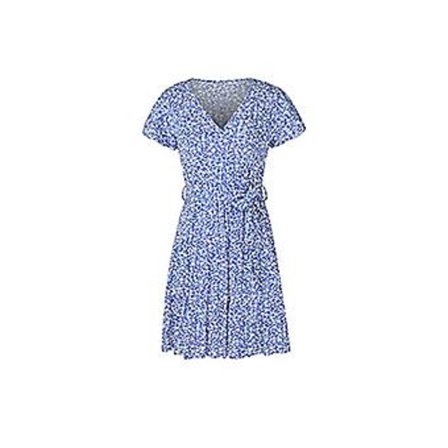 Blomstret V-hals Mini Kjole Sexet Slå-om Kjole Kvinder Let Sommerkjole med Korte Ærmer (M Blå)