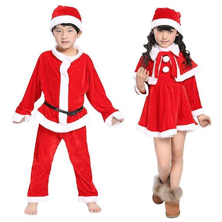 Jul Barn Pojkar Flickor Jultomte Kostym Xmas Party Cosplay Fancy Dress Outfit