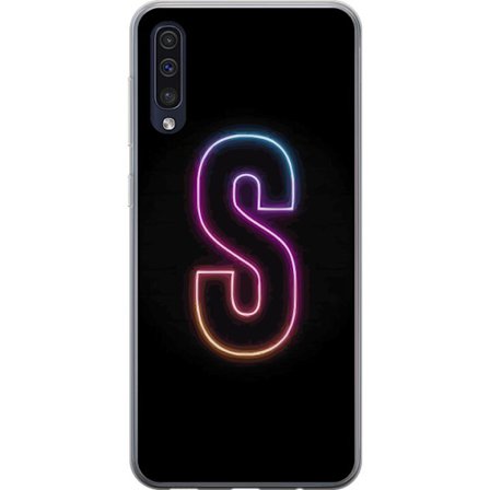 Kompatibel Mobilcover til Samsung Samsung Galaxy A50 Neonbogstav S i lyserød og blå toner mod en mørk baggrund, stilfuld bogstavkunst med retro-fut