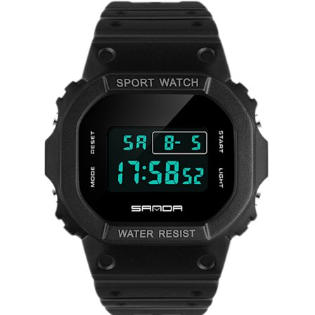 Firkant multifunksjonell elektronisk klokke, student sportsklokke 30M vanntett med lysende svart resinrem
