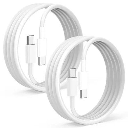 2-pack 2m Snabbladdningskabel USB-C Till USB-C Kabel Vit Vit