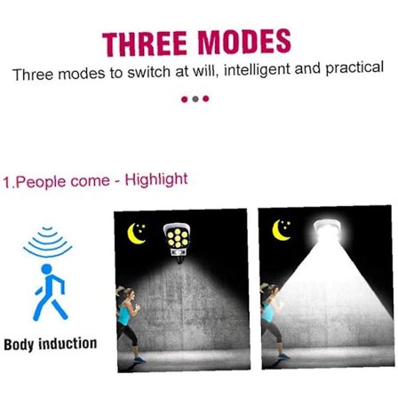 Solcellslampor för väggar, simuleringsövervakning, trådlös sensorvägglampa, för trädgård, veranda, entré, garage, etc.