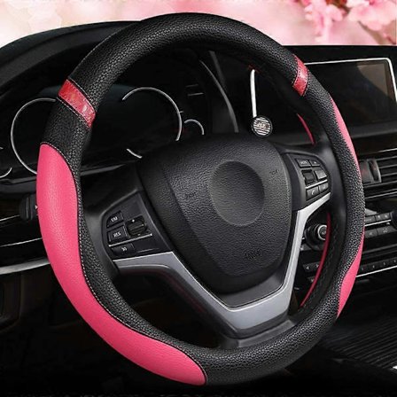 Universal Läderrattöverdrag för Kvinnor Rattöverdrag för Bil 15 tum (Ros)